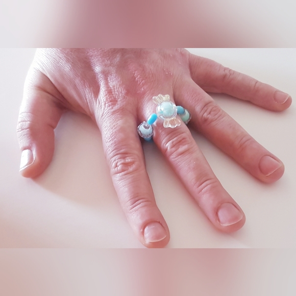 Blue Eye Candy Ring Beaded Handmade Jewelry s9-12 - Picture 3 of 12